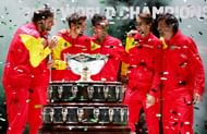 Rafael Nadal with the triumphant Spanish team at the 2019 Davis Cup